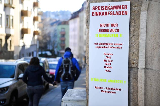 Corona crisis food supply pantry west from restaurant to grocery store and asks for many fresh things, cheese, wine in the time when many restaurants and caterers have to close down In the picture Dorit Münzer Bock Stuttgart Baden Wuerttemberg Germany Copyright: xMaxxKovalenkox