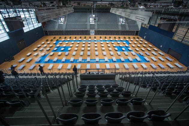 Coronavirus patient beds prepared - Osijek, Croatia 26.03.2020., Osijek, Croatia - Sports Hall Gradski vrt is equipped with hospital beds in the case of large numbers of coronavirus patients. DavorxJavorovic PIXSELL