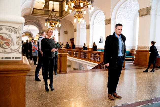 MF stands in cow in Vandrehallen on Christiansborg, in front of Folketingssalen, by vote on COVID 19 emergency legislation, Thursday 26 March 2020, Copenhagen Denmark,  Copyright: RitzauxScanpix IdaxGuldbaekxArentsenx spdk20200326-150405-L