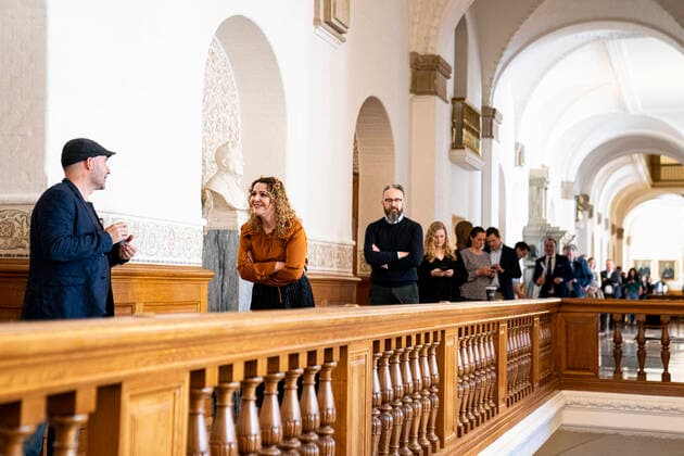 MF stands in cow in Vandrehallen on Christiansborg, in front of Folketingssalen, by vote on COVID 19 emergency legislation, Thursday 26 March 2020, Copenhagen Denmark,  Copyright: RitzauxScanpix IdaxGuldbaekxArentsenx spdk20200326-150420-L