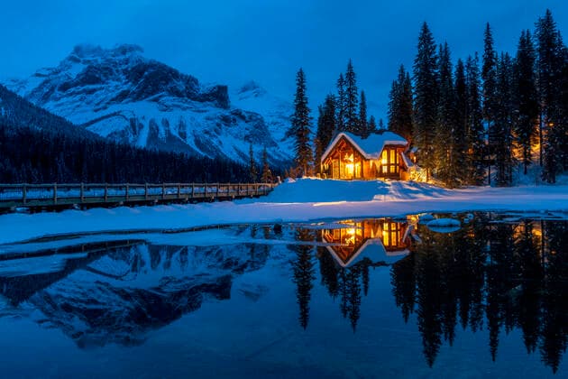 Cilantro on the Lake at Emerald Lake in winter, Emerald Lake, Yoho National Park, UNESCO World Heritage Site, British Columbia, Canadian Rockies, Canada, North America Copyright: EdxRhodes 1306-613 Editorial Use Only