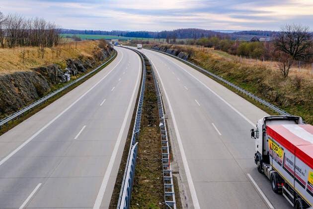 View of the motorway A17 direction Czech Republic Prague in height of Breitenau on 26 03 2020