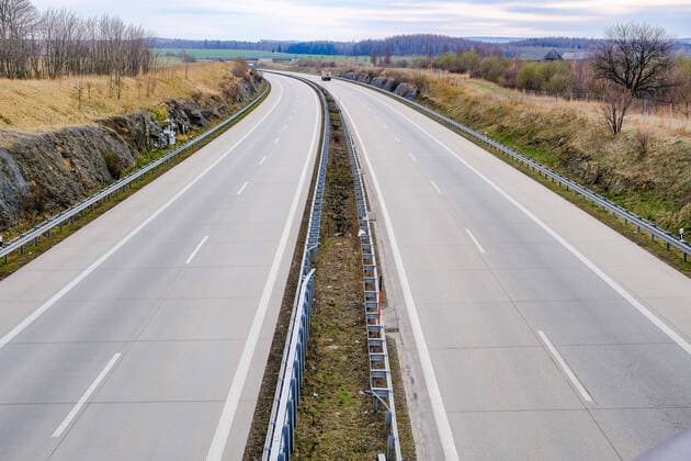View of the motorway A17 direction Czech Republic Prague in height of Breitenau on 26 03 2020