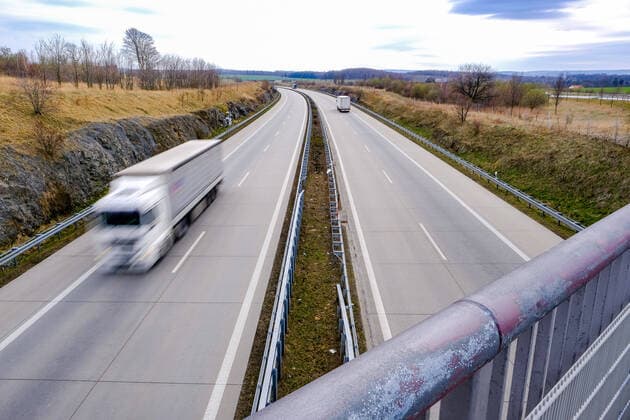 View of the motorway A17 direction Czech Republic Prague in height of Breitenau on 26 03 2020