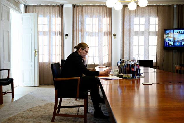 Prime Minister Mette Frederiksen S holds EU summit with EU state and government leaders at a video conference from Marienborg, Thursday 26 March 2020 On the agenda are COVID 19 coronavirus initiatives and initiatives as a result, Kongens Lyngby Denmark,  Copyright: PhilipxDavali PhilipxDavalix spdk20200326-165731-L