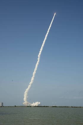 A United Launch Alliance (ULA) Atlas V rocket lifts off at 4:18 PM from Complex 41 at the Cape Canaveral Air Force Station on Thursday, March 26, 2020. The Atlas is launching the jam resistant communications satellite, AEHF-6 for the newly formed US Space Force. .Photo:  CCP20200326002 JxM
