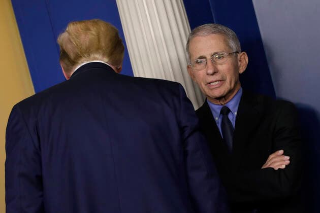March 26, 2020, Washington, District of Columbia, USA: Director of the National Institute of Allergy and Infectious Diseases at the National Institutes of Health Dr. Anthony Fauci, right, talks to United States President Donald J. Trump, left, after his press briefing on the Coronavirus COVID-19 pandemic with members of the Coronavirus Task Force at the White House in Washington on March 26, 2020. .Credit: Pool via CNP Washington USA - ZUMAs152 20200326_zaa_s152_045 Copyright: xYurixGripasx