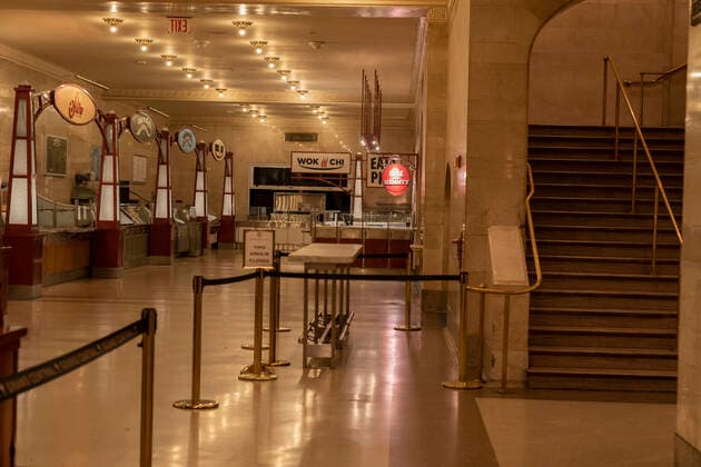 Grand Central Terminal rush hour in time of COVID- Virtually empty dining concourse of Grand Central Terminal in rush hour during COVID-19 outbreak New York New York United States Copyright: LevxRadin