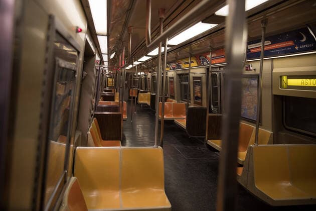 (200327) -- NEW YORK, March 27, 2020 -- An empty train stops at a Times Square subway station in New York, the United States, March 26, 2020. The United States reported 82,404 confirmed COVID-19 cases as of 6 p.m. U.S. Eastern Time on Thursday (2200 GMT), according to the Center for Systems Science and Engineering (CSSE) at Johns Hopkins University. The United States has surpassed China to become the country with most COVID-19 cases in the world, according to the CSSE. (Photo by Michael Nagle Xinhua) U.S.-NEW YORK-COVID-19-CASES MxIchaelNagle wangying 