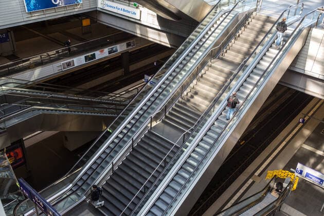 Escalators in Berlin Central Station during the Corona Pandemic on 26 03 2020