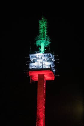 Italian national colours are illuminated on architectural buildings in Krakow Italian national colours are illuminated on architectural buildings on March 26, 2020 in Krakow, Poland to emphasize the solidarity with Italians fighting with the coronavirus pandemic EN_01422038_0028 