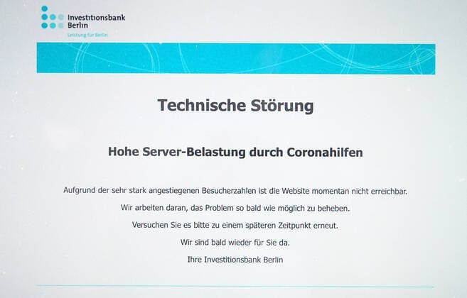27.03.2020,Berlin,Deutschland,GER, ab heute 12.00 Uhr können Kleinunternehmer Corona-Hilfen bei der Investitionsbank Berlin IBB online beantragen. Der Server ist überlastet. Technische Störung