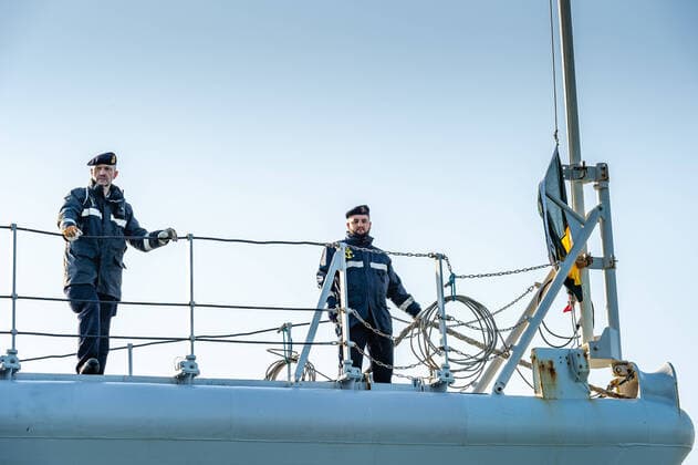 ATTENTION EDITORS - HAND OUT PICTURES - EDITORIAL USE ONLY - MANDATORY CREDIT Illustration picture shows the arrival of Belgian frigate Leopold 1 in Zeebrugge, Friday 27 March 2020. One of the sailors on the frigate has a confirmed Corona virus infection and has left the ship earlier. Due to the strict measures following such an infection, the ship has returned earlier from its mission and all non-infected sailors must now stay in home quarantine.  HANDOUTxDEFENSIEx-xDEFENCExTBNxJORNxURBAIN 05786909