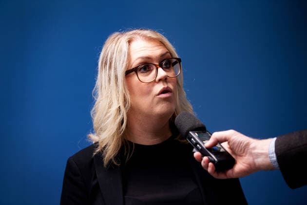200327 Lena Hallengren, Minister for Health and Social Affairs, speaks to the press at a press conference with the government of Sweden regarding the coronavirus, covid-19, on March 27, 2020 in Stockholm.  Copyright: MAXIMxTHORE 47099311st