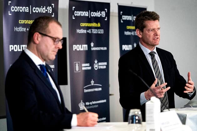 Director of Health, Søren Brostrøm, holds press release together with WHO Europe director Hans Kluge and gives status on the Danish handling of coronavirus covid19 in Eigtveds Pakhus Friday 27 March 2020 Copy of 20200327 150245 3 spnet, Copenhagen Denmark,  Copyright: RitzauxScanpix IdaxGuldbækxArentsenx cop110 spdk20200327-150350-L