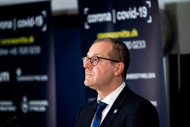 Director of WHO Europe, Hans Kluge Director of Health, Soeren Brostroem, holds press letter with WHO Europe director Hans Kluge and gives status on the Danish handling of coronavirus covid19 in Eigtveds Pakhus on Friday 27 March 2020, Copenhagen Denmark,  Copyright: RitzauxScanpix IdaxGuldbaekxArentsenx cop110 spdk20200327-150413-L