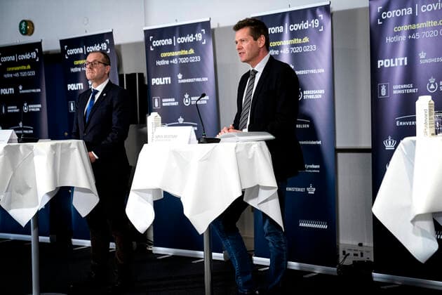 The Health Boards director, Soeren Brostroem, holds a press letter together with WHO Europes director Hans Kluge and gives status on the Danish handling of coronavirus covid19 in Eigtveds Pakhus on Friday 27 March 2020, Copenhagen Denmark,  Copyright: RitzauxScanpix IdaxGuldbaekxArentsenx cop110 spdk20200327-150503-L