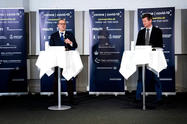 The Health Boards director, Soeren Brostroem, holds a press letter together with WHO Europes director Hans Kluge and gives status on the Danish handling of coronavirus covid19 in Eigtveds Pakhus on Friday 27 March 2020, Copenhagen Denmark,  Copyright: RitzauxScanpix IdaxGuldbaekxArentsenx cop110 spdk20200327-150508-L
