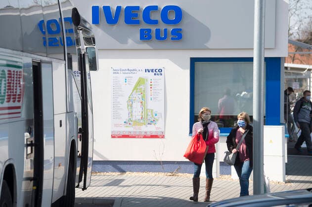 Employees last morning shift of bus manufacturer Iveco CZ (Iveco Bus) leave Iveco s plant in Vysoke Myto, Czech Republic, after decision to shutdown of the plant in relation to coronavirus outbreak, on March 27, 2020. (CTKxPhoto JosefxVostarek) CTKPhotoP202003270570701 JVO 007
