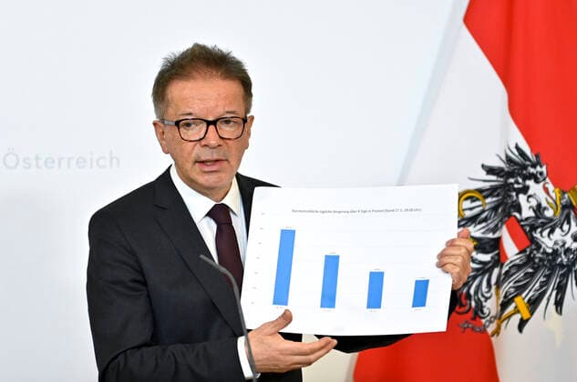 Vienna 27 03 2020, Federal Chancellery, Vienna, AUT, Acute Developments on Corona Disease in Austria, Press Conference, in picture Health Minister Rudolf Anschober Gruene Health Minister Rudolf Anschober Gruene during a press conference of Austrian Goverment about the Coronavirus Pandemic at the Federal Chancellery in Vienna, Austria on 2020 03 27  EP_pool