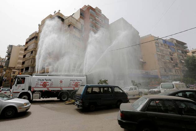 April 27, 2020, Beirut, Beirut, Lebanon: A Lebanese car sprays antiseptics as a preventive measure amid fears of the spread of the coronavirus, in Beirut, Lebanon, on March 27, 2020, as streets remain deserted after measures were taken in order to limit the spread of the Covid-19 coronavirus Beirut Lebanon - ZUMAap3_ 20200427_zaf_ap3_009 Copyright: xMarwanxTahtahx