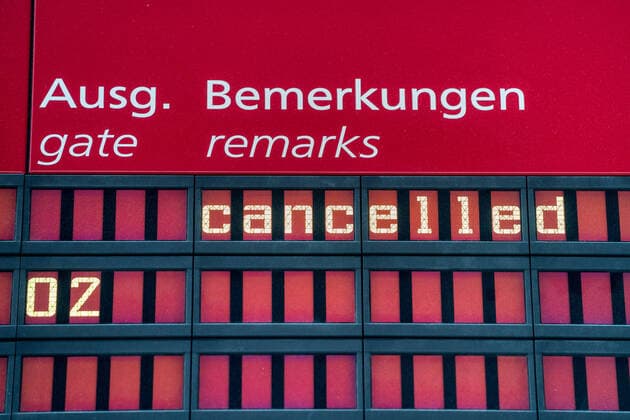 Dresden Airport The departure board at Dresden Airport is almost empty The deserted Dresden Airport All check-in counters are unmanned and closed ¨