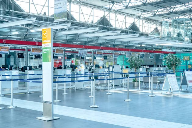 Dresden Airport The deserted Dresden Airport All check-in counters are unmanned and closed Maximum one flight takes off or lands during the day ¨