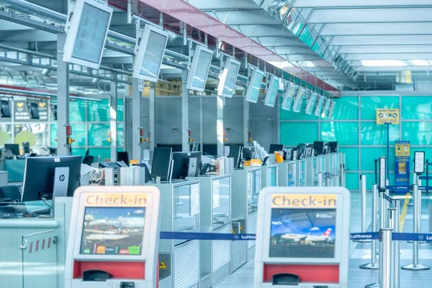 Dresden Airport The deserted Dresden Airport All check-in counters are unmanned and closed Maximum one flight takes off or lands during the day ¨