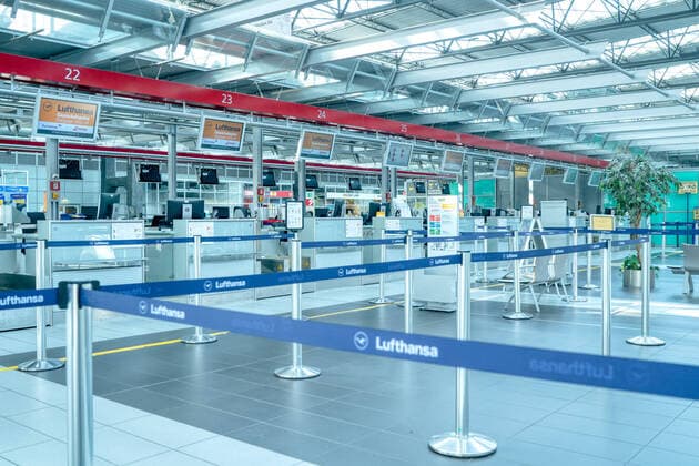 Dresden Airport The deserted Dresden Airport All check-in counters are unmanned and closed Maximum one flight takes off or lands during the day ¨