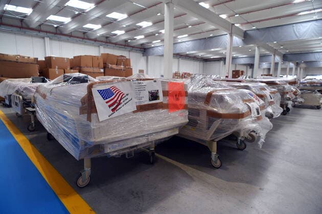 Milan, Fiera di Rho Pero, warehouse of the region given in use for the collection of aid from all over the world, in particular from America and China and Italy (Maurizio Maule Fotogramma, Milan - 2020-03-27) p.s. la foto e utilizzabile nel rispetto del contesto in cui e stata scattata, e senza intento diffamatorio del decoro delle persone rappresentate  Copyright: xMaurizioxMaulex xFOTOGRAMMAx