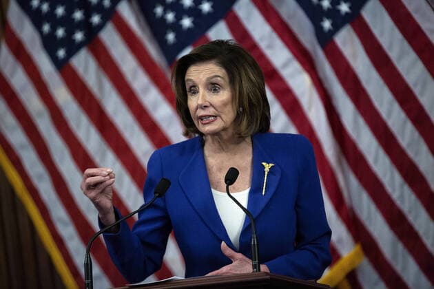 Speaker of the House Nancy Pelosi speaks during a signing ceremony after the House passed the $2.2 trillion CARES Act at the U.S. Capitol on Friday, March 27, 2020 in Washington, D.C. The stimulus bill, the largest in U.S history, provides economic bailouts to companies, independent contractors and includes direct payments to individuals as the U.S. suffers from the COVID-19 pandemic.  WAP202003278036 STEFANIxREYNOLDS