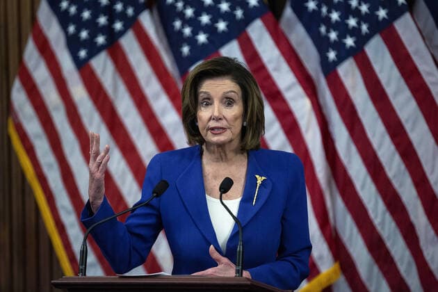 Speaker of the House Nancy Pelosi speaks during a signing ceremony after the House passed the $2.2 trillion CARES Act at the U.S. Capitol on Friday, March 27, 2020 in Washington, D.C. The stimulus bill, the largest in U.S history, provides economic bailouts to companies, independent contractors and includes direct payments to individuals as the U.S. suffers from the COVID-19 pandemic.  WAP202003278037 STEFANIxREYNOLDS
