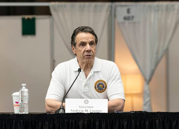 NY: Andrew Cuomo addresses National Guard members Governor Andrew Cuomo addresses National Guard members and media praising complition of makeshift hospitals at Jacob Javits Center New York New York United States Copyright: LevxRadin