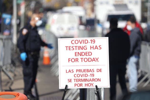 March 27, 2020, New York, NY, USA: March 27, 2020: A Novel Coronavirus COVID 19 testing center at Elmhurst Hospital Center in Queens, New York City. A sign declares ash COVID-19 testing has ended today, New York USA - ZUMAh16_ 20200327_zaf_h16_008 Copyright: xDanxHerrickx