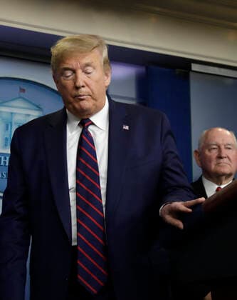 March 27, 2020, Washington, District of Columbia, USA: United States President Donald J. Trump holds a press briefing on the Coronavirus COVID-19 pandemic with members of the Coronavirus Task Force at the White House in Washington, DC on March 27, 2020. At right is US Secretary of Agriculture Sonny Perdue Washington USA - ZUMAs152 20200327_zaa_s152_046 Copyright: xYurixGripasx