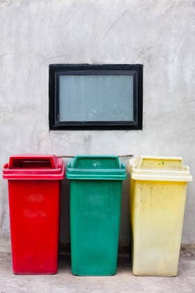 Red green and yellow recycle bin on wall Red green and yellow recycle bin on wall  Copyright: x2nixx 12912842