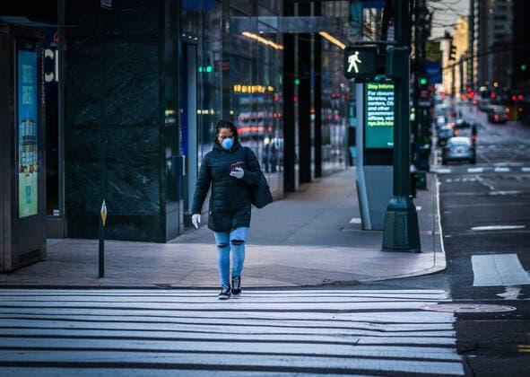 NYC: Covid-19 in New York City Covid-19 causing businesses to close, parks and streets are empty. Many people walking around wearing mask and keeping social distance, New York City New York United States Copyright: StevexSanchez