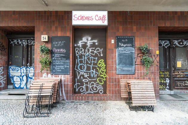 Nice cafe closed because of Convid 19 Berlin Chairs in front of cafe in Kreuzberg Closed because of Convid 19 Corona, Berlin