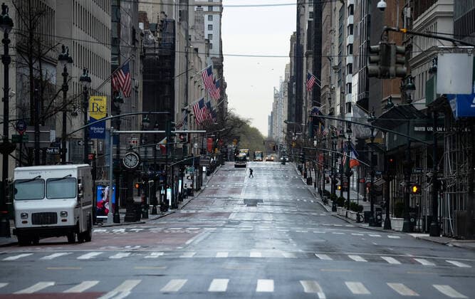 March 28, 2020, New York Manhattan, USA: A empty street in NYC Manhattan 5AV. NYC The COVID-19 death toll in the city was 450 Total 26,697. . 03 28 20. New York Manhattan. . New York Manhattan. USA - ZUMAs252 20200328_znp_s252_024 Copyright: xMarcusxSantosx