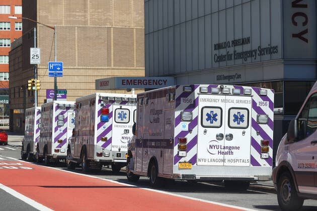March 27, 2020, New York, NY, USA: NEW YORK, NY - MARCH 27: A general view of a NYU Langone Medical Center Ambulances during the coronavirus (Covid-19) pandemic on March 27, 2020 in New York, NY. ( Icon Sportswire) New York USA - ZUMAi88_ 20200327_zaf_i88_134 Copyright: xRichxGraesslex
