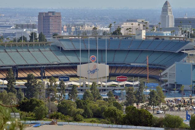 Dodger Stadium lies dormant with the delay of the 2020 Major League Baseball season in the wake of the coronavirus pandemic in Los Angeles on Saturday, March 3, 2020.  LAP2020032829 JIMxRUYMEN