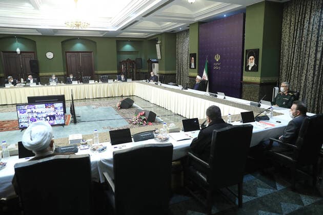 March 28, 2020, Tehran, Iran: Iranian President HASSAN ROUHANI speaks during a meeting of Center for Preventing and Combating the new Coronavirus (COVID-19) in Tehran, Iran on March 28, 2020. Tehran Iran - ZUMAi98_ 20200328_zih_i98_001 Copyright: xIranianxPresidencyx