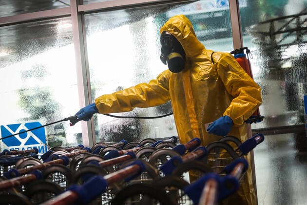 BELÉM, PA - 29.03.2020: DESCONTAMINAÇÃO DO AEROPORTO DE BELÉM - Val-de-Cão Airport (Belém International Airport) was decontaminated this Sunday (29th) to prevent the proliferation of COVID-19 (coronavirus). Action was promoted by the Joint Command of the North (CCN) with activity of the 2nd Battalion of Riverside Operations with the Nuclear, Biological, Chemical and Radiological Response Team. x1899432x  FilipexBispo