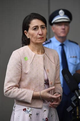 AUSTRALIA CORONAVIRUS COVID-19, NSW Premier Gladys Berejiklian speaks to the media during a press conference in Sydney, Monday, March 30, 2020. A shutdown of non-essential services is in effect Australia wide in a bid to slow the spread of the coronavirus (COVID-19) disease. ( NO ARCHIVING, EDITORIAL USE ONLY, NO USE IN BOOKS WITHOUT CONSENT SYDNEY NSW AUSTRALIA  Copyright: xJOELxCARRETTx 20200330001460773055