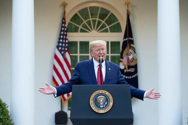 March 29, 2020, Washington, District of Columbia, USA: United States President Donald J. Trump delivers remarks on the COVID-19 pandemic in the Rose Garden of the White House in Washington D.C., U.S. on Sunday, March 29, 2020. Trump announced that restrictions related to the Coronavirus will be extended until April 30, 2020. Credit: CNP Washington USA - ZUMAs152 20200329_zaa_s152_053 Copyright: xStefanixReynoldsx