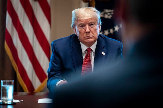 United States President Donald J. Trump meets with supply chain distributors in reference to the COVID-19 coronavirus pandemic, in the Cabinet Room in the West Wing at the White House on Sunday, March 29, 2020. Copyright: xPetexMarovichx
