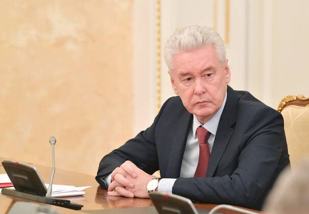 MOSCOW, RUSSIA - MARCH 30, 2020: Moscow Mayor Sergei Sobyanin during a meeting of a coordination council on managing the COVID-19 coronavirus pandemic at the House of the Russian Government. Alexander Astafyev POOL TASS  TS0D3DCA