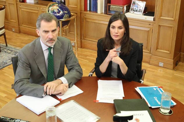30-03-2020 King Felipe and Queen Letizia during a videoconference with the members of the Spanish Red Cross Spain at Zarzuela Palace in Madrid, Spain.  Copyright: xPPEx