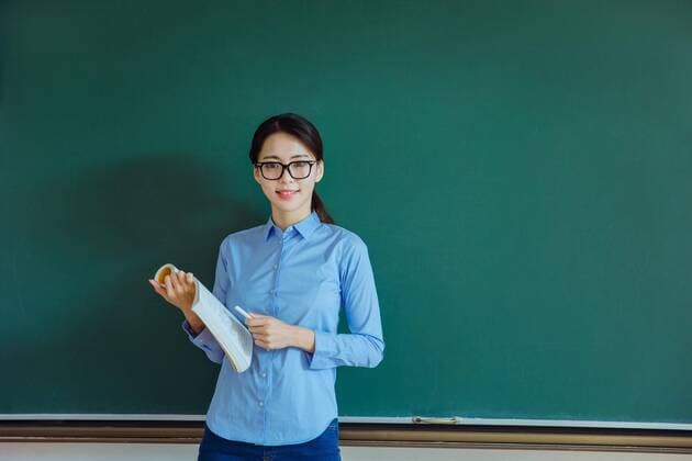 female teacher on the classroom podium  540018856798848572 ,model released, Symbolfoto