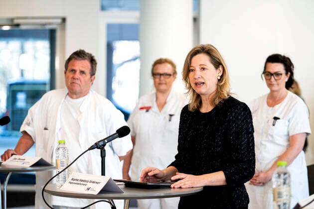 Co-Chair Sophie Haestorp Andersen S Co-Chair Sophie Haestorp Andersen S and Head of COVita Jan Bonde, at the Capital Regions press conference in the North Fleet at the Rigshospitalet on the new COVID 19 department of the hospital, Monday 30 March 2020, Copenhagen Denmark,  Copyright: RitzauxScanpix IdaxGuldbaekxArentsenx spdk20200330-155316-L